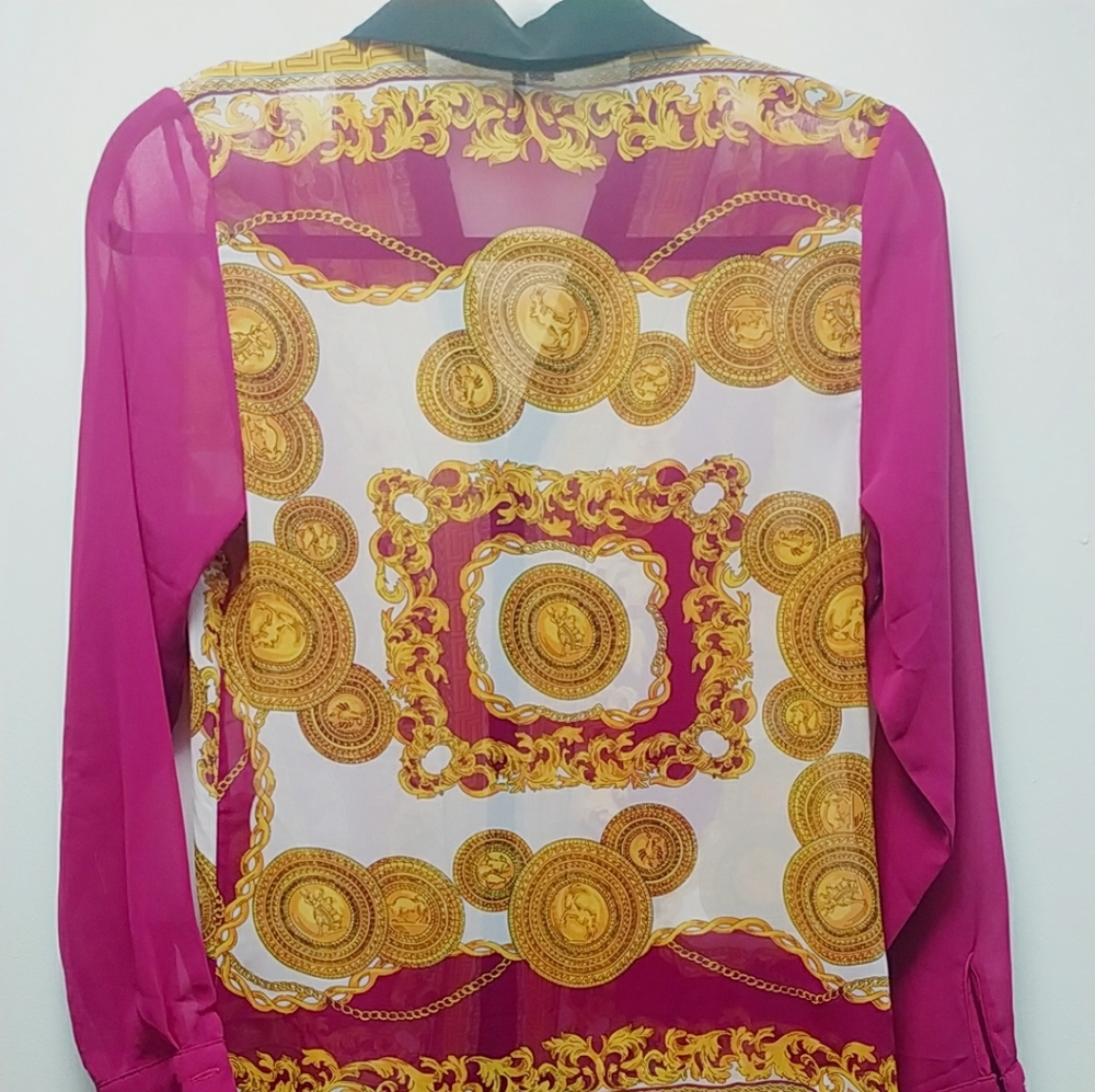 Polyester purple long sleeve elegant blouse